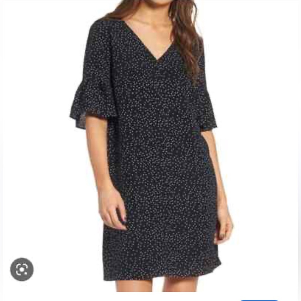 Madewell Top, Tunic, or mini dress black with white polka dots ruffle sleeve